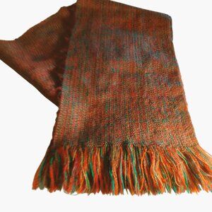 Wool Fringe Scarf Handwoven Multicolor Red green